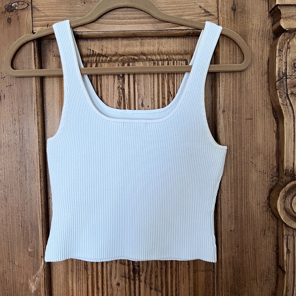 Quince White Ribbed Square-Neck Tank Top - Picture 2 of 8